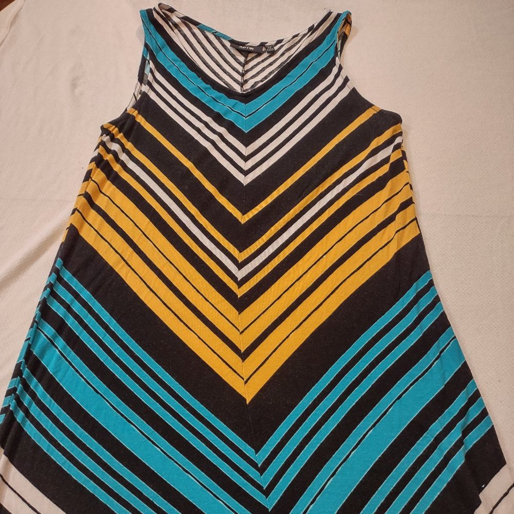 APT9, TEAL MUSTARD BROWN, CHEVRON PATTERN, TANK, SLEEVELESS, STRIPED DRESS,PM,